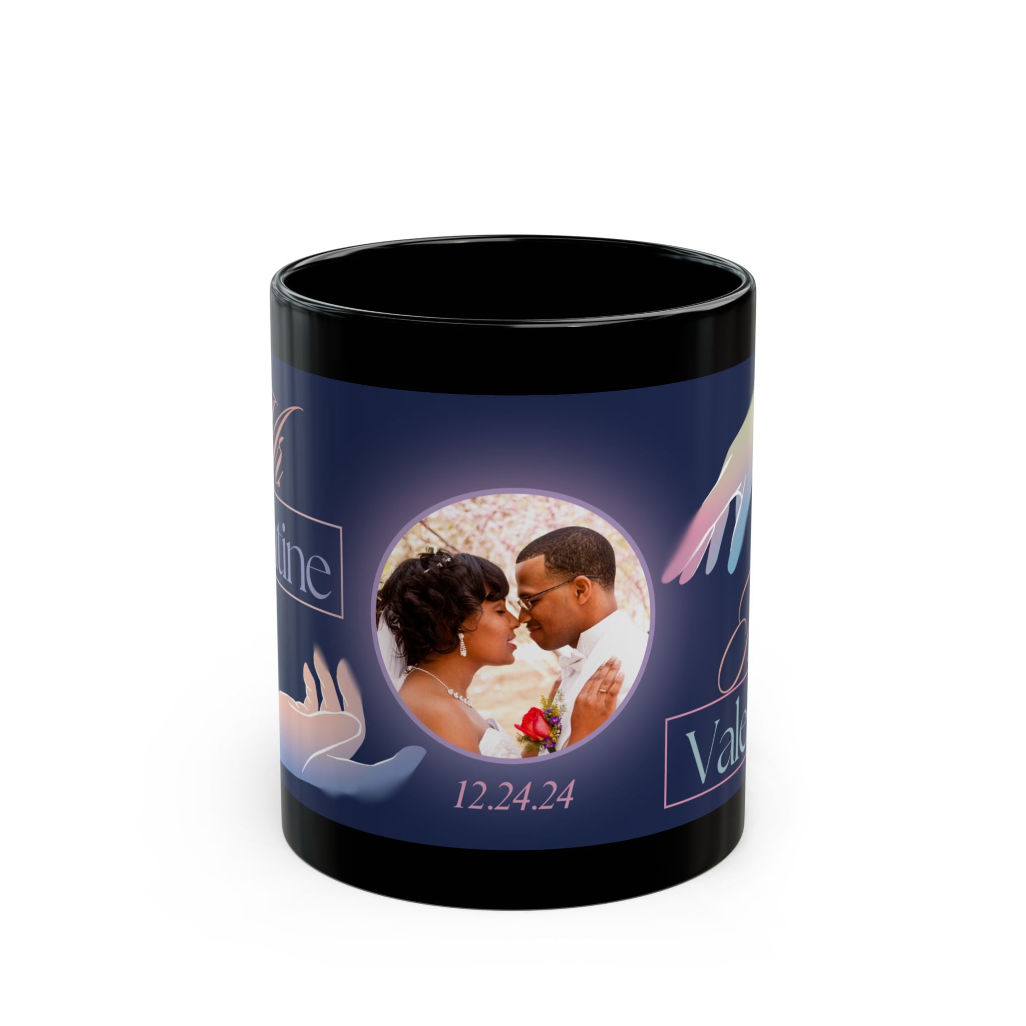 Taza negra personalizada con foto de boda