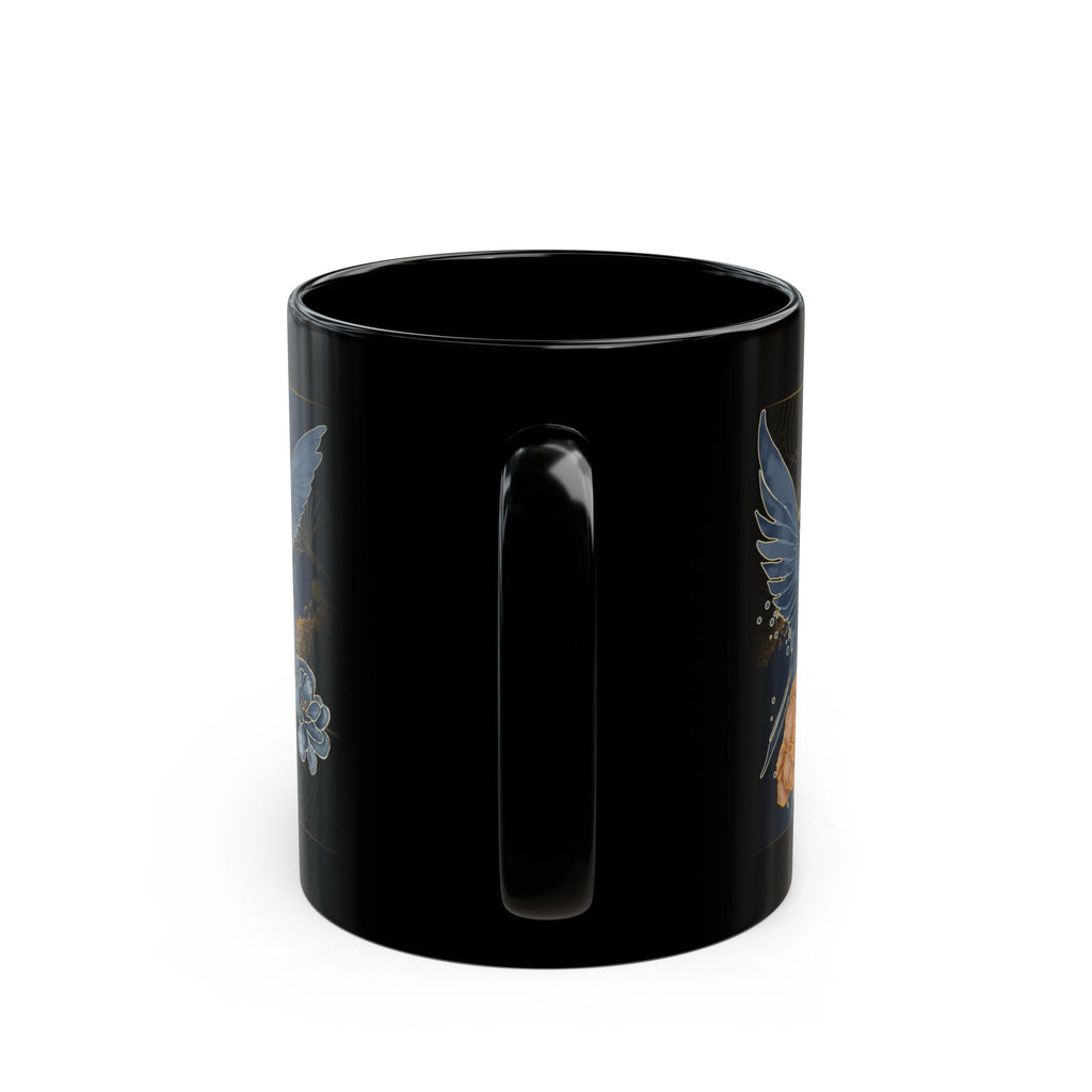 Blue and Gold Humming Birds Black Mug 11oz