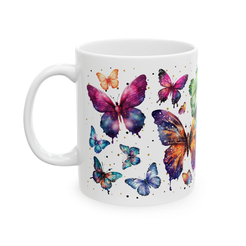 Butterfly Ceramic Mug, White Mug with Butterflies 11oz