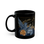 Blue and Gold Humming Birds Black Mug 11oz