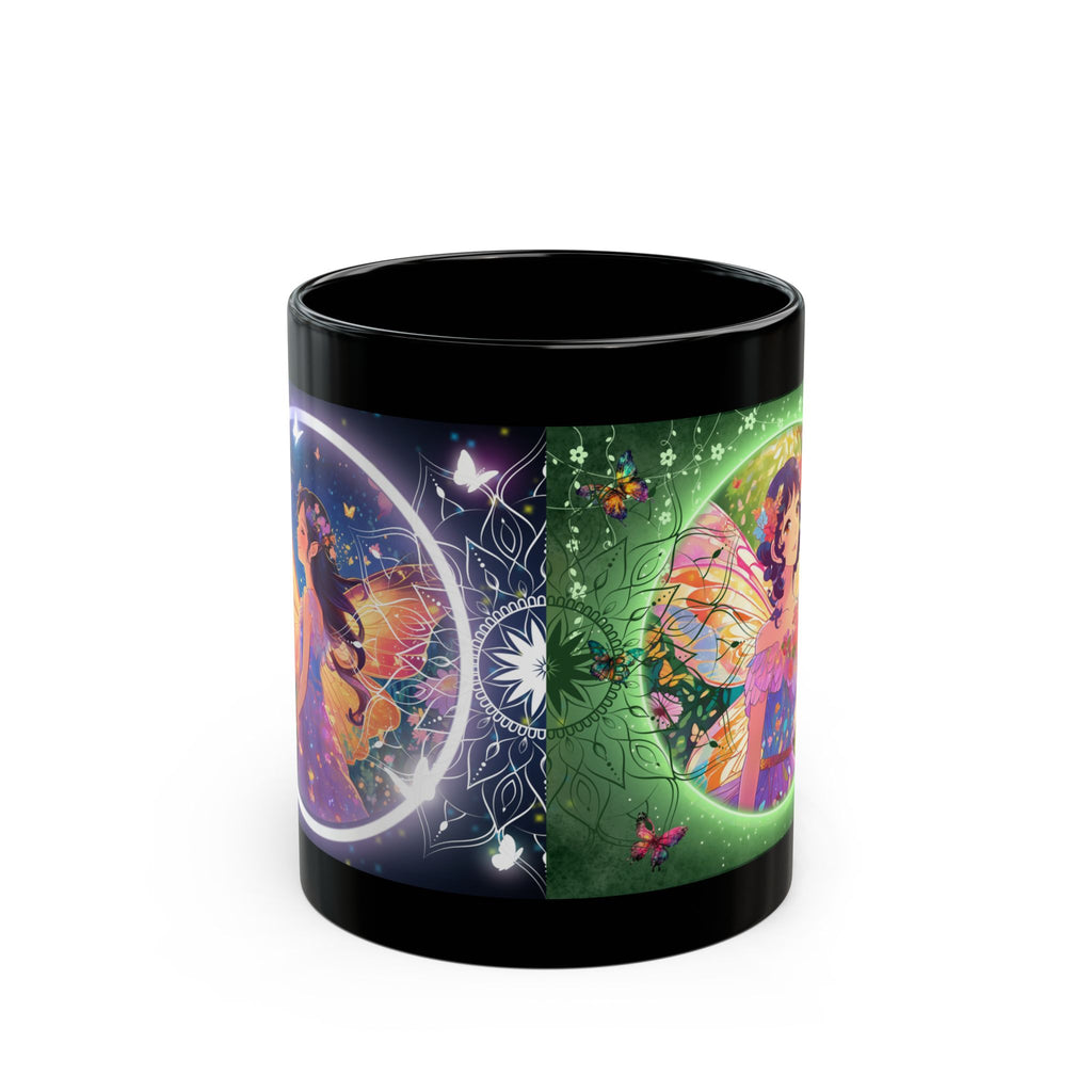 Butterfly Fairy Black Mug, Nature Lover Coffee Cup 11oz