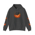 Black Cat on Pumpkin Hoodie | Autumn Leaves Sleeve Design