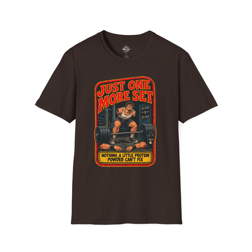 Just One More Set weightlifting barbell graphic T-Shirt