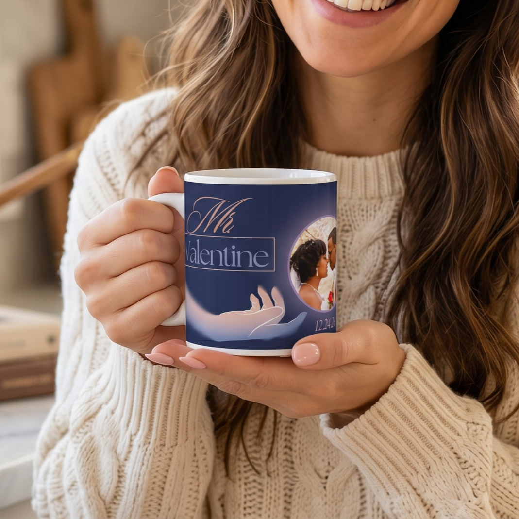 Taza de cerámica personalizada para fotos de boda de 11 oz