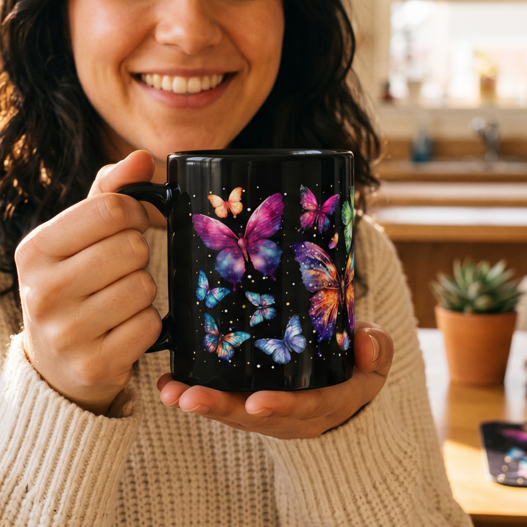 Butterfly Mug, Colorful Insect Print Coffee Cup 11oz