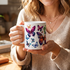Butterfly Ceramic Mug, White Mug with Butterflies 11oz