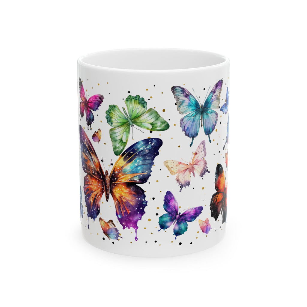 Butterfly Ceramic Mug, White Mug with Butterflies 11oz