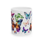Butterfly Ceramic Mug, White Mug with Butterflies 11oz