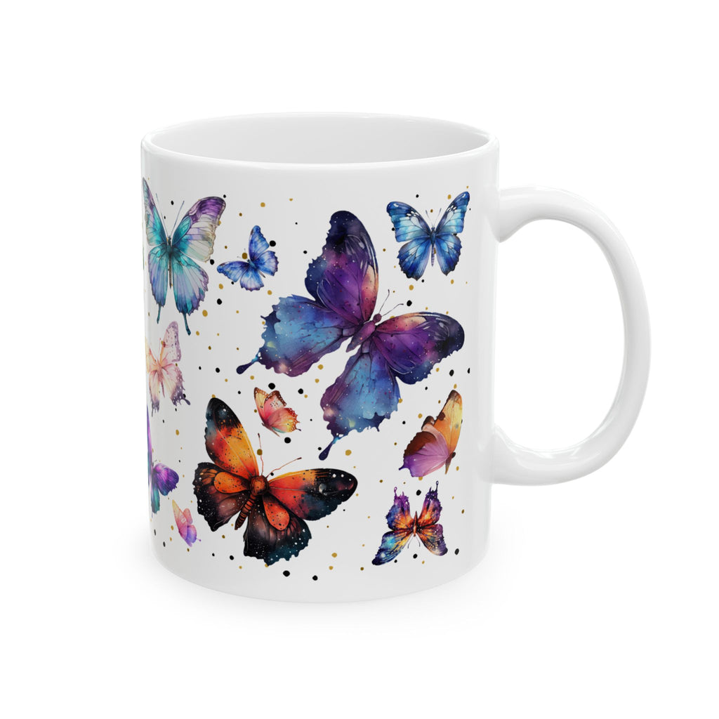 Butterfly Ceramic Mug, White Mug with Butterflies 11oz