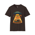 Pumpkin Spice UFO Abduction T-Shirt | Fall Leaves, Cozy Couch