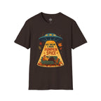 Pumpkin Spice UFO Abduction T-Shirt | Fall Leaves, Cozy Couch