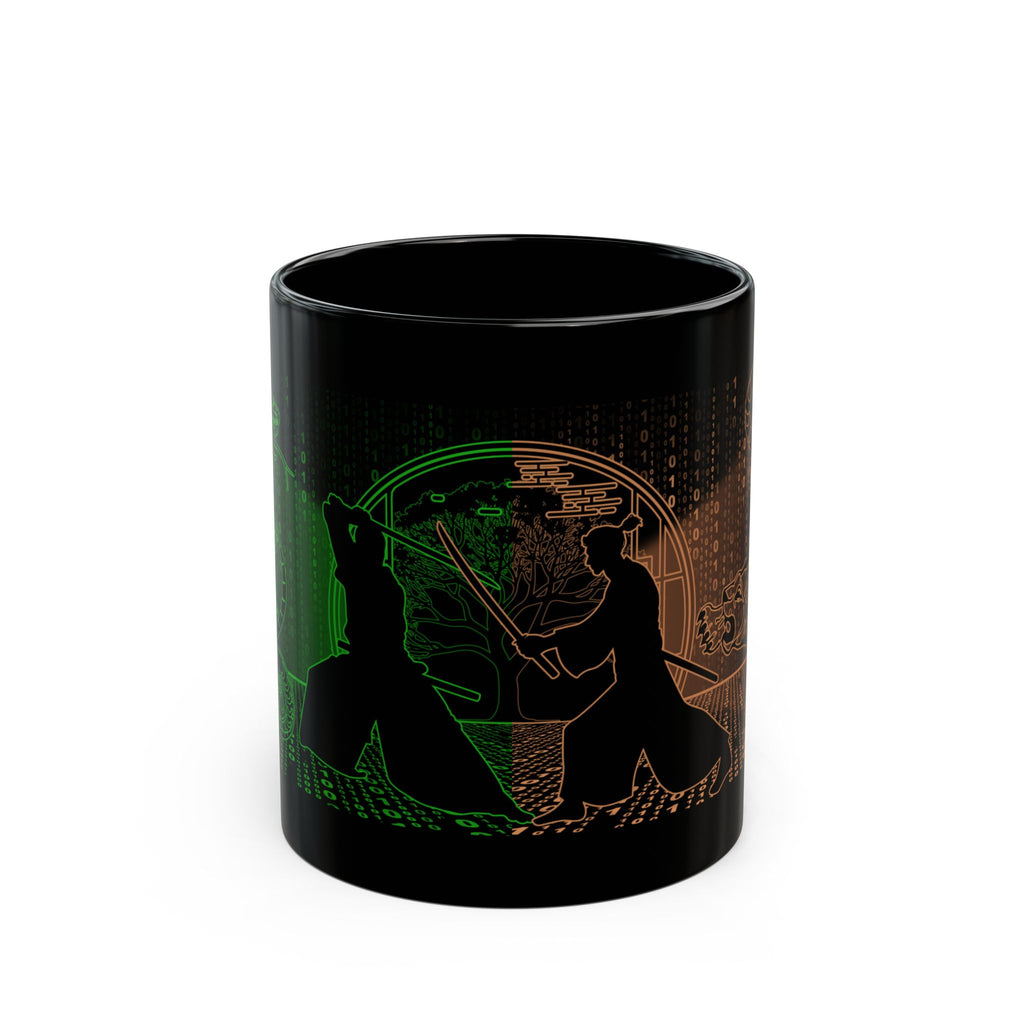 Samurai Spirit Fight Black Mug, Japanese Warrior Coffee Cup 11oz