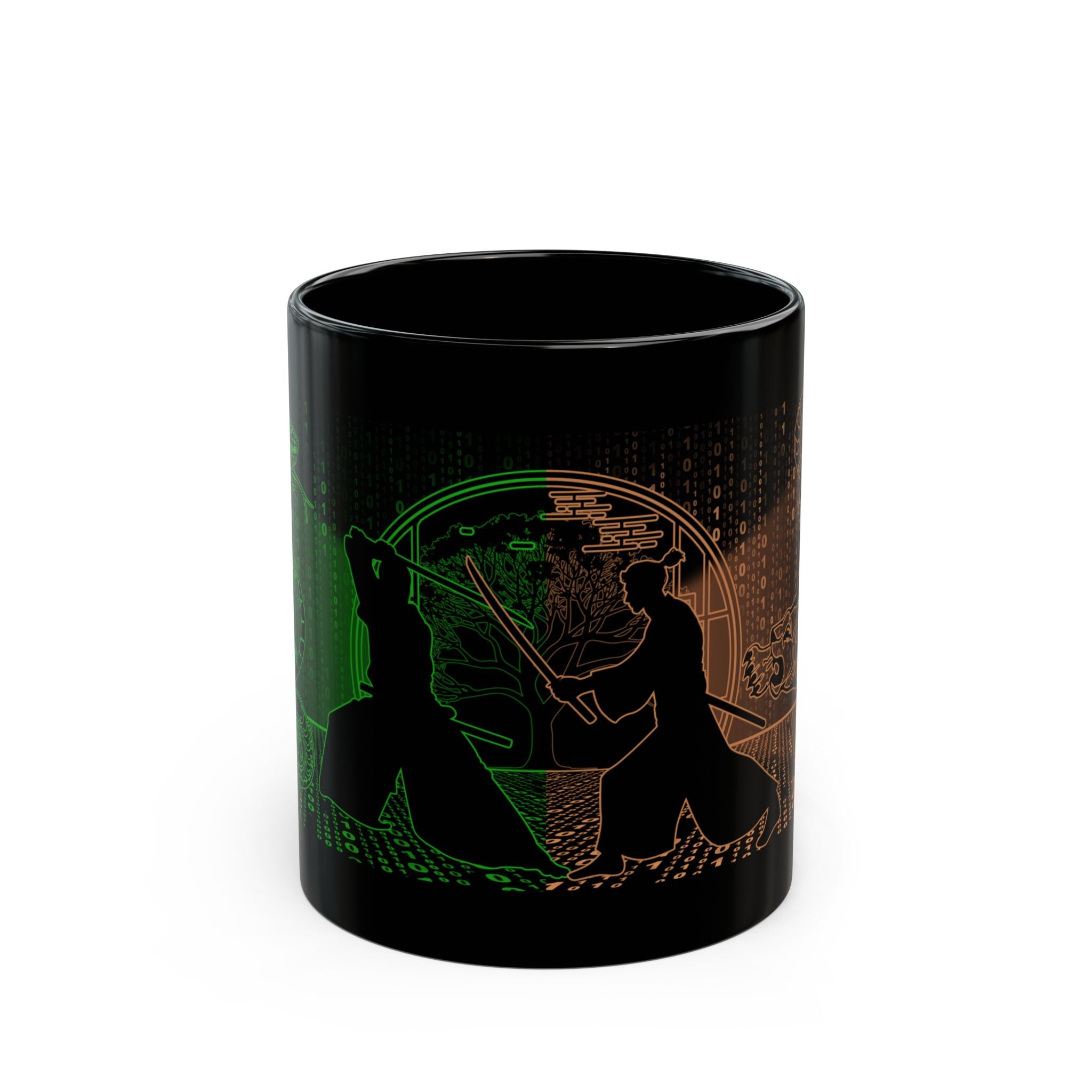 Taza Negra Samurai Spirit Fight, Taza de Café de Guerrero Japonés 325 ml