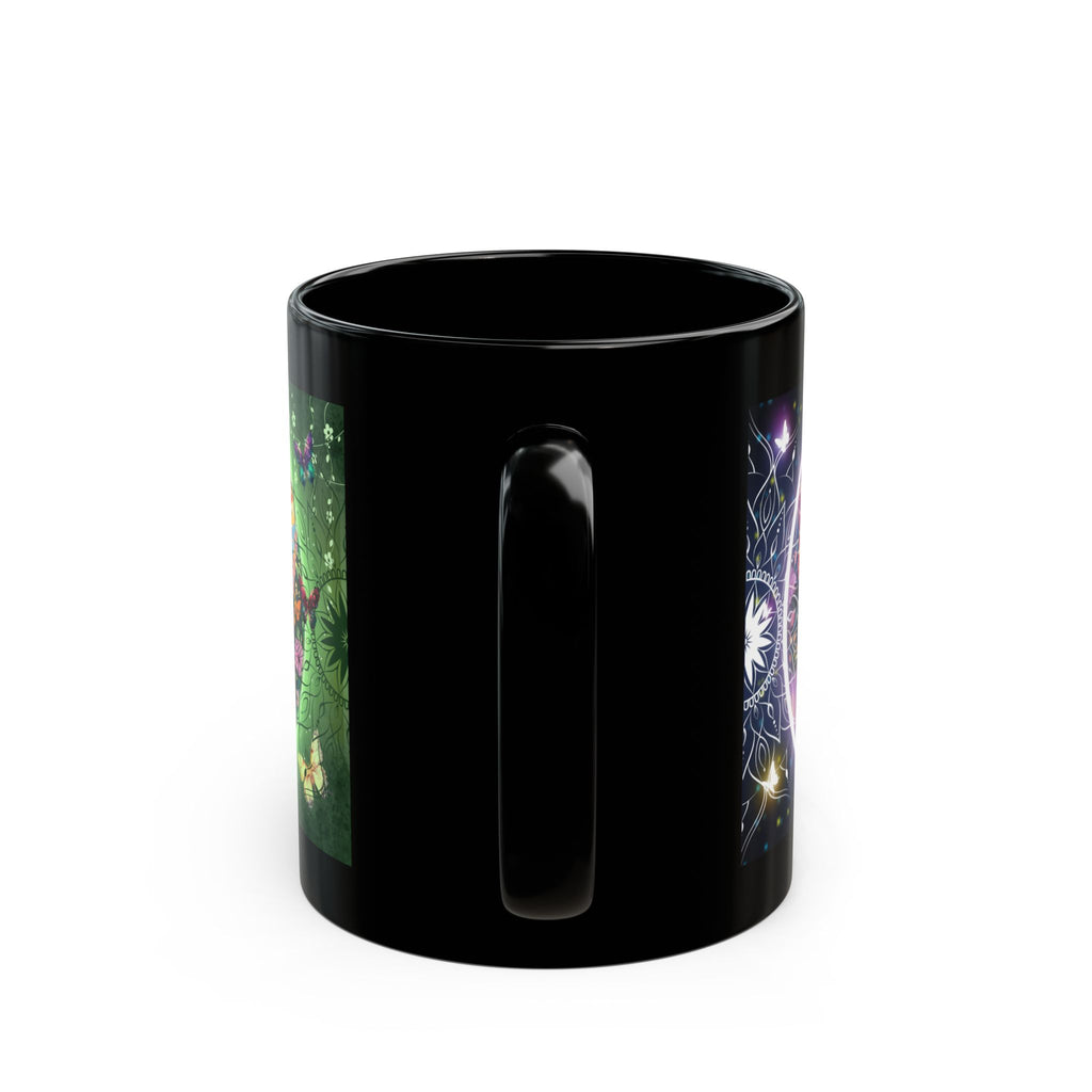 Butterfly Fairy Black Mug, Nature Lover Coffee Cup 11oz