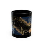 Blue and Gold Humming Birds Black Mug 11oz