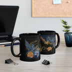 Blue and Gold Humming Birds Black Mug 11oz