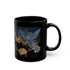 Blue and Gold Humming Birds Black Mug 11oz