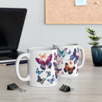 Butterfly Ceramic Mug, White Mug with Butterflies 11oz