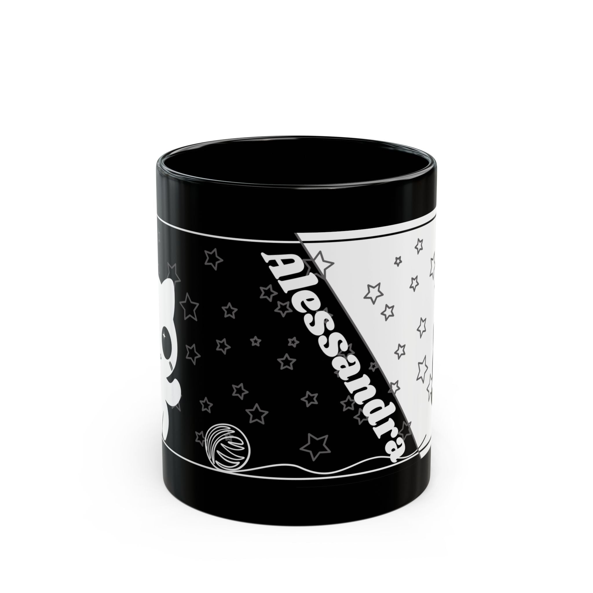 Taza personalizada con nombre de gato negro 11oz